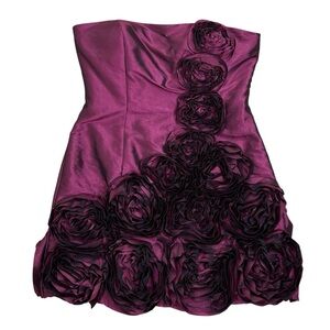 Vintage 90s Y2K Whimsigoth Dark Romantic Rose Rosette Burgundy Strapless Dress L